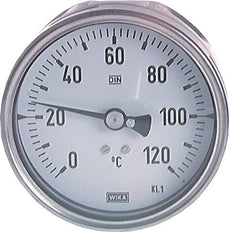 +10 to +90°C Petrochemical Stainless Steel Bimetallic Thermometer 100mm Cabinet 160mm Stem Rear
