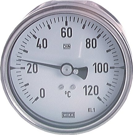 +30 to +220°C Petrochemical Stainless Steel Bimetallic Thermometer 100mm Cabinet 200mm Stem Rear