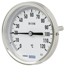 0 to +100°C Stainless Steel Bimetallic Industrial Thermometer 100mm Cabinet 200mm Stem Rear