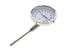 0 to +120°C Stainless Steel Bimetallic Thermometer 100mm Cabinet 100mm Stem Bottom