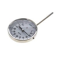 0 to +120°C Stainless Steel Bimetallic Thermometer 100mm Cabinet 100mm Stem Bottom