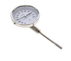 0 to +120°C Stainless Steel Bimetallic Thermometer 100mm Cabinet 100mm Stem Bottom
