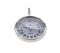 0 to +120°C Stainless Steel Bimetallic Thermometer 100mm Cabinet 63mm Stem Bottom
