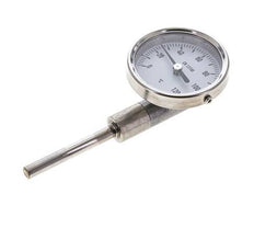 0 to +120°C Stainless Steel Bimetallic Thermometer 63mm Cabinet 63mm Stem Bottom