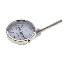0 to +120°C Stainless Steel Bimetallic Thermometer 63mm Cabinet 63mm Stem Bottom