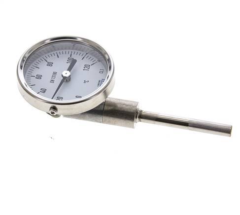 0 to +120°C Stainless Steel Bimetallic Thermometer 63mm Cabinet 63mm Stem Bottom
