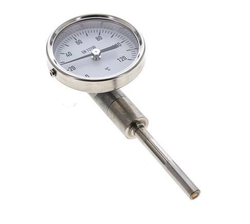0 to +120°C Stainless Steel Bimetallic Thermometer 63mm Cabinet 63mm Stem Bottom