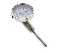 0 to +120°C Stainless Steel Bimetallic Thermometer 63mm Cabinet 63mm Stem Bottom