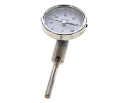 0 to +120°C Stainless Steel Bimetallic Thermometer 63mm Cabinet 63mm Stem Bottom