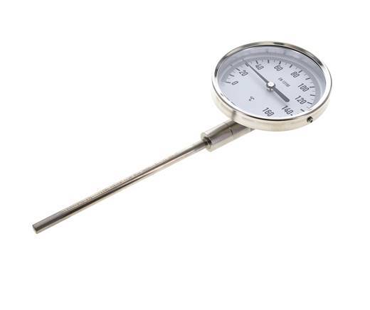 0 to +160°C Stainless Steel Bimetallic Thermometer 100mm Cabinet 160mm Stem Bottom