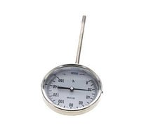 0 to +160°C Stainless Steel Bimetallic Thermometer 100mm Cabinet 160mm Stem Bottom