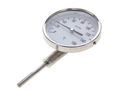 0 to +160°C Stainless Steel Bimetallic Thermometer 100mm Cabinet 63mm Stem Bottom