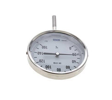 0 to +160°C Stainless Steel Bimetallic Thermometer 100mm Cabinet 63mm Stem Bottom