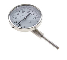 0 to +160°C Stainless Steel Bimetallic Thermometer 100mm Cabinet 63mm Stem Bottom