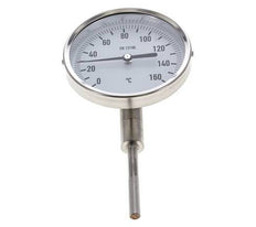 0 to +160°C Stainless Steel Bimetallic Thermometer 100mm Cabinet 63mm Stem Bottom