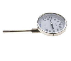 0 to +200°C Stainless Steel Bimetallic Thermometer 100mm Cabinet 100mm Stem Bottom