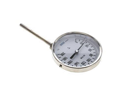0 to +200°C Stainless Steel Bimetallic Thermometer 100mm Cabinet 100mm Stem Bottom