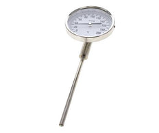 0 to +200°C Stainless Steel Bimetallic Thermometer 100mm Cabinet 160mm Stem Bottom