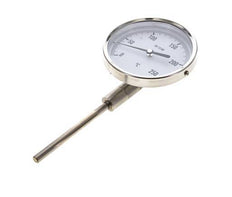 0 to +250°C Stainless Steel Bimetallic Thermometer 100mm Cabinet 100mm Stem Bottom