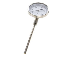 0 to +250°C Stainless Steel Bimetallic Thermometer 100mm Cabinet 160mm Stem Bottom