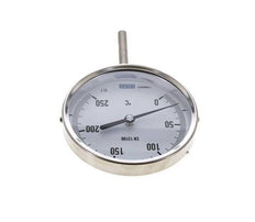 0 to +250°C Stainless Steel Bimetallic Thermometer 100mm Cabinet 63mm Stem Bottom