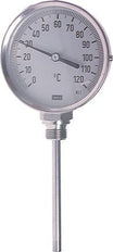 -30 to +50°C Stainless Steel Bimetallic Industrial Thermometer 100mm Cabinet 200mm Stem Bottom