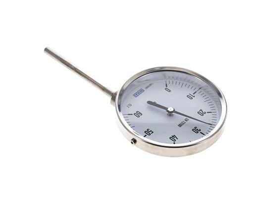 0 to +60°C Stainless Steel Bimetallic Thermometer 100mm Cabinet 100mm Stem Bottom