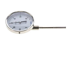 0 to +60°C Stainless Steel Bimetallic Thermometer 100mm Cabinet 100mm Stem Bottom