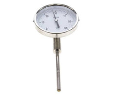 0 to +60°C Stainless Steel Bimetallic Thermometer 100mm Cabinet 100mm Stem Bottom