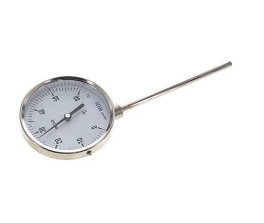 0 to +60°C Stainless Steel Bimetallic Thermometer 100mm Cabinet 160mm Stem Bottom