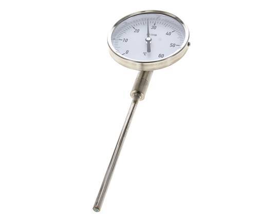 0 to +60°C Stainless Steel Bimetallic Thermometer 100mm Cabinet 160mm Stem Bottom