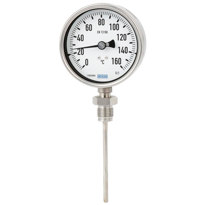+10 to +50°C Petrochemical Stainless Steel Bimetallic Thermometer 100mm Cabinet 200mm Stem Bottom