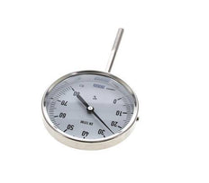 0 to +80°C Stainless Steel Bimetallic Thermometer 100mm Cabinet 100mm Stem Bottom