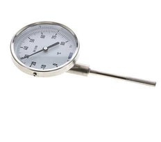 0 to +80°C Stainless Steel Bimetallic Thermometer 100mm Cabinet 100mm Stem Bottom