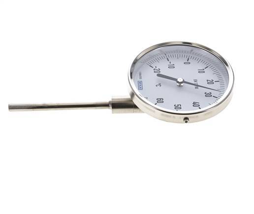 0 to +80°C Stainless Steel Bimetallic Thermometer 100mm Cabinet 160mm Stem Bottom