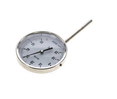 0 to +80°C Stainless Steel Bimetallic Thermometer 100mm Cabinet 160mm Stem Bottom