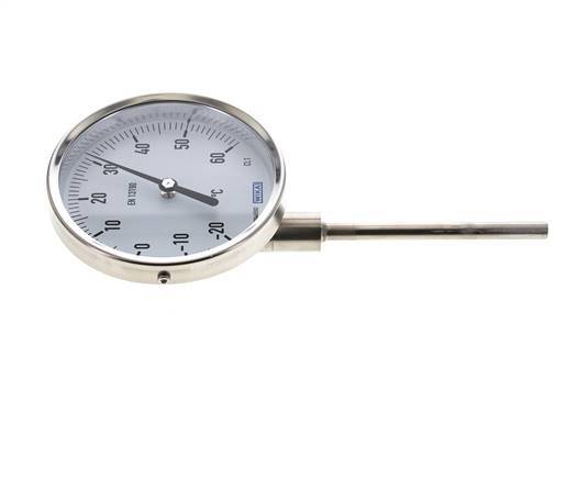 0 to +80°C Stainless Steel Bimetallic Thermometer 100mm Cabinet 160mm Stem Bottom