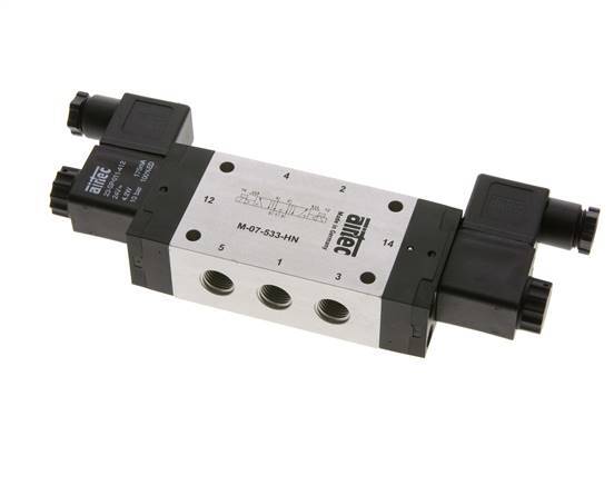 5/3 G1/4'' Exhaust Center Solenoid Valve 24V DC 3-8bar/42-112psi Airtec