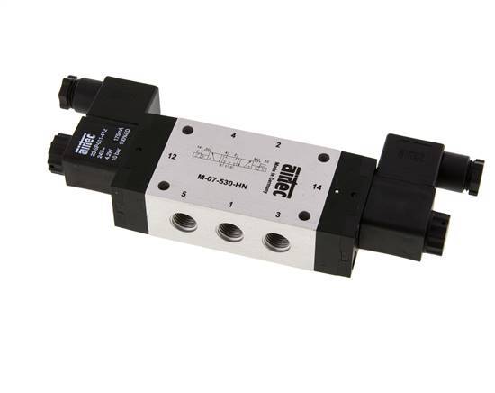 5/3 G1/4'' Center Closed Solenoid Valve 12V DC 3-8bar/42-112psi Airtec