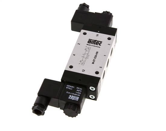 5/3 G1/4'' Center Closed Solenoid Valve 12V DC 3-8bar/42-112psi Airtec