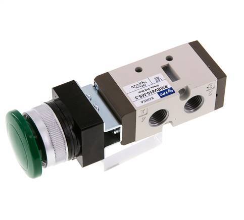 5/2 G1/4'' (G1/8'') Palm Button Valve Green 0-8bar/0-112psi YPC