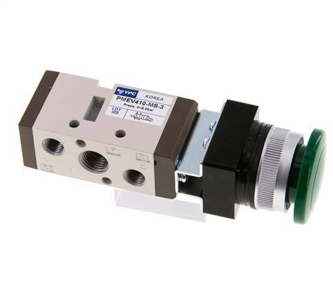 5/2 G1/4'' (G1/8'') Palm Button Valve Green 0-8bar/0-112psi YPC