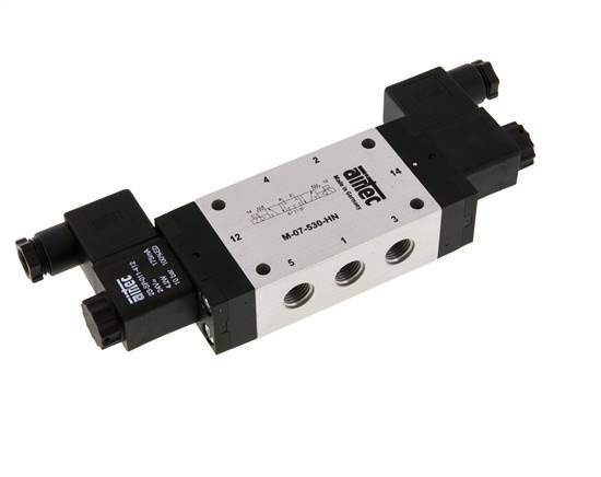5/3 G1/4'' Center Closed Solenoid Valve 24V DC 3-8bar/42-112psi Airtec