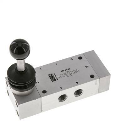 5/3 G1/4'' Exhaust Center Hand Lever Valve Detent 0-12bar/0-168psi Airtec