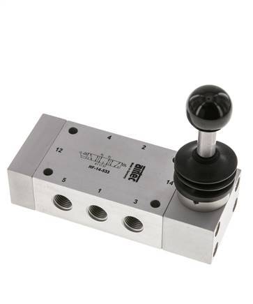 5/3 G1/4'' Exhaust Center Hand Lever Valve Detent 0-12bar/0-168psi Airtec