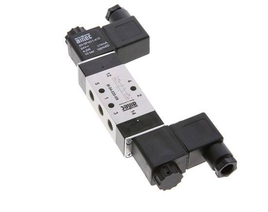5/3 G1/8'' Center Closed Solenoid Valve 12V DC 3-10bar/42-140psi Airtec