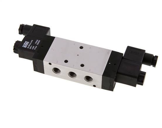 5/3 G1/4'' Pressure Center Solenoid Valve 24V DC 3-10bar/42-140psi Airtec