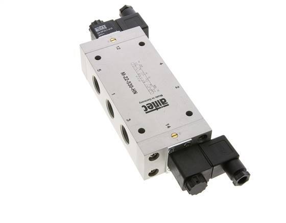 5/3 G1/2'' Center Closed Solenoid Valve 12V DC 3-10bar/42-140psi Airtec
