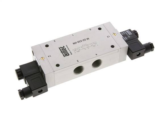 5/3 G1/2'' Center Closed Solenoid Valve 12V DC 3-10bar/42-140psi Airtec