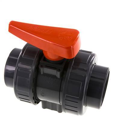 PVC 2-way Ball Valve True Union 63 mm Socket FKM